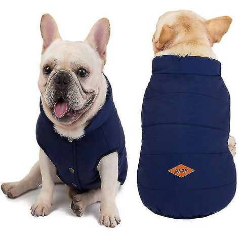 Vêtements pour bouledogue - Gilet en coton à boutons - Bleu foncé - Taille S (1/3)