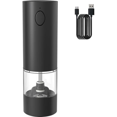 Molinillo eléctrico de pimienta, funcionamiento con una sola mano, grosor ajustable, carga rápida, incluye cable de carga USB, color negro (1 unidad). (1/5)
