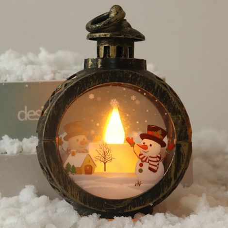 Bougie LED ronde rétro, petit verre plastique élément lumineux décoration Noël pour maison, bonhomme de neige bronze (1/5)