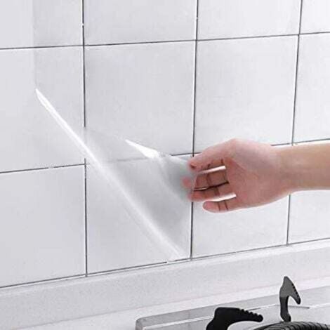 Papier peint adhésif cuisine – Film protecteur lavable et réutilisable, transparent, 60 cm × 3 m, résistant aux projections d’huile (1/5)