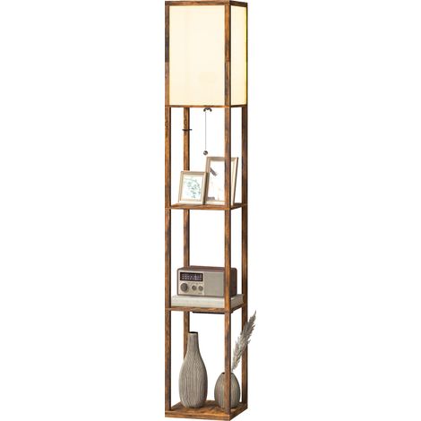 HOMCOM 4 Layer Column Standing Lamp with USB Ports, Rustic Brown (1/5)