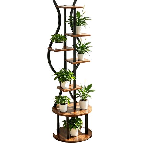 Soporte para plantas, 145 cm de alto, 7 niveles, estructura metálica, diseño que ahorra espacio, apto para uso interior/exterior. (1/5)