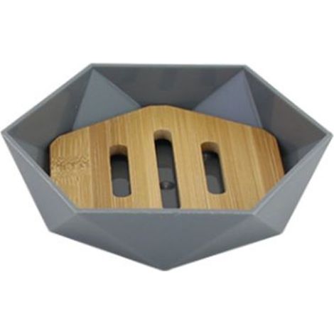 Cleafe - Piattino Porta Sapone Saponetta Forma Esagonale Geometrico Grigio Legno Da Bagno 10848 -