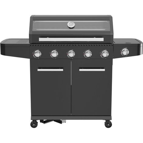 Barbecue a gas 5 fuochi con fornello laterale e finestra in vetro sul coperchio Mexico