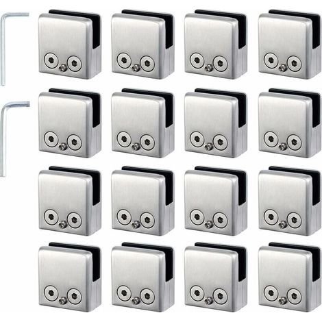 16pcs Pinces à Verre 8-10mm Support Verre dans Pinces en Acier Inoxydable Arrêtez Verre de Forme Carrée 8-10mm avec 2 Clés Hexagonales pour Balustrade d'Escalier (1/5)
