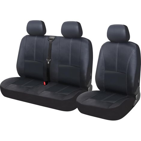 Fundas universales para asientos de furgoneta, juego de fundas para asientos de camión (1+2 de piel sintética) para protección del asiento delantero del conductor y del asiento doble del pasajero de l