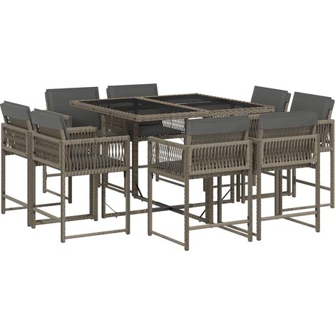 Maison Exclusive - 9-tlg. Garten-Essgruppe mit Kissen Grau Poly R