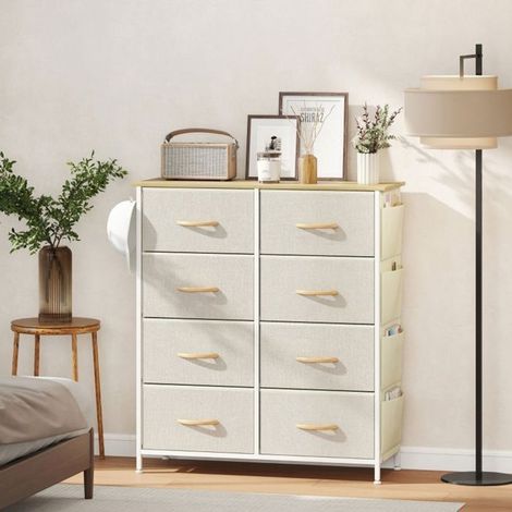 Commode - WESTYLE - Beige - 8 tiroirs tissu - Structure acier - Plateau bois (86 x 30 x 94,5 cm) (1/5)