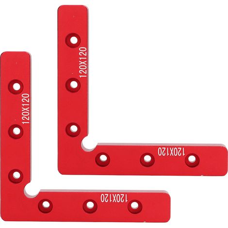 Lot de 2 équerres de positionnement à 90° en alliage d'aluminium, pinces d'angle droit pour menuiserie, 120 mm, rouges (1/5)