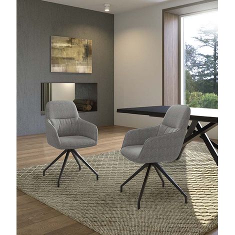 Sedia da pranzo girevole Gaia design moderno a conchiglia con rivestimento in tessuto grigio chiaro e struttura in metallo nero - OM (1/5)