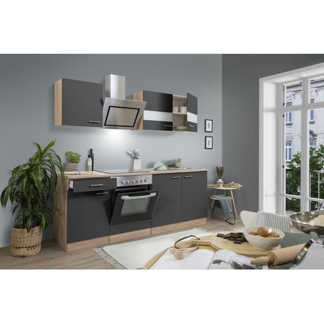 Cuisine Kitchenette bloc cuisine intégrée Chêne Gris Merle 210 cm Respekta
