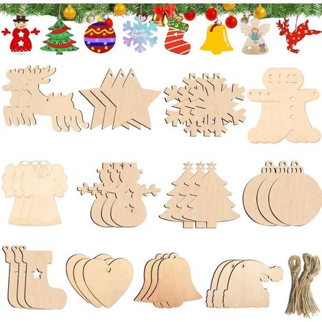 86 Weihnachts-Holzanhänger zum Bemalen, Christbaumschmuck mit Kordel