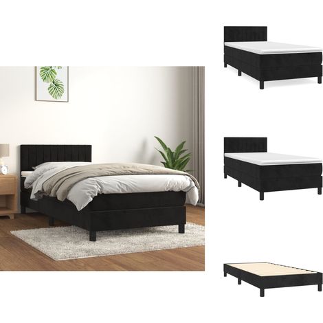 Boxspringbett mit Matratze Schwarz 100x200 cm Samt - Samtbett - Boxspringbett - Doppelbett - Schlafzimmermöbel - Luxusbett (1/5)