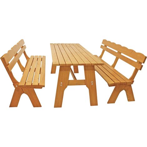 Garnitur FREITAL 3-teilig (2x Bank 200cm, 1x Tisch 72x200cm), Kiefer massiv (1/5)
