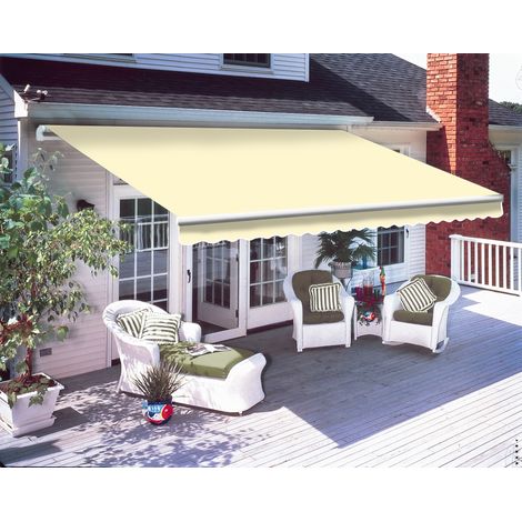 Garden Awning Manual Patio Canopy Sun Shade Retractable Shelter Outdoor Cream 4x3M (1/5)