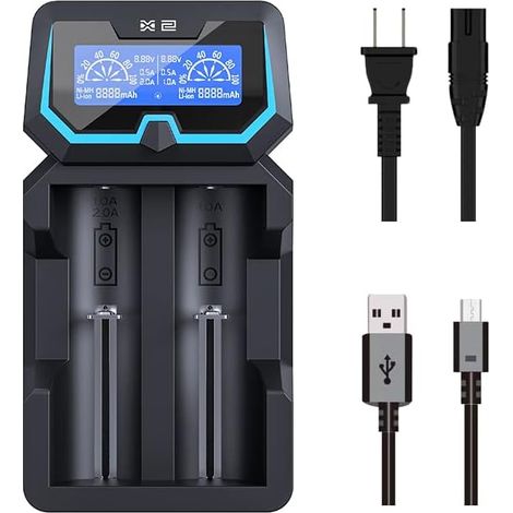 Chargeur Protégé pour Batterie 20700 21700 avec Écran LCD 2A - Port AC DC 2 Compartiments 18650 et Mural pour 3.6V 3.7V 14500 16340 1.2V AAA C D (1/5)