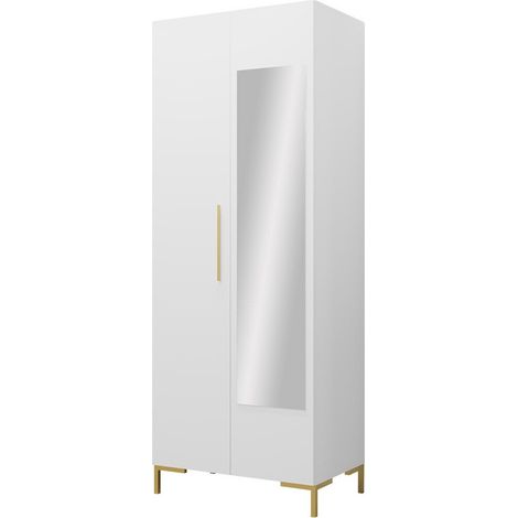 Armario Nomal I, Blanco + Dorado, 196x74x44cm, Puertas de armario: Con bisagras, Número de estantes: 2
