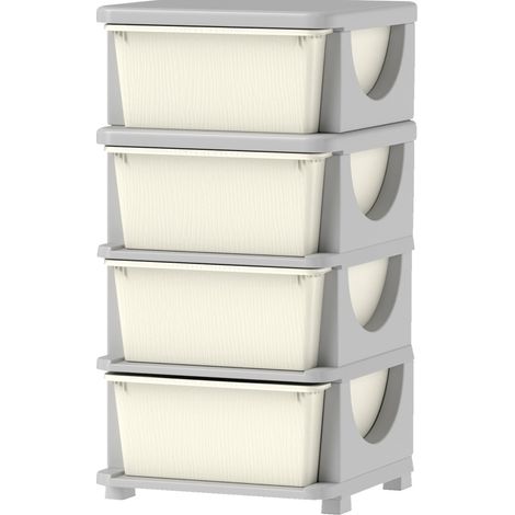 Meuble de rangement enfant 4 tiroirs amovibles, bords arrondis, 37x37x76 cm, plastique crème (1/5)