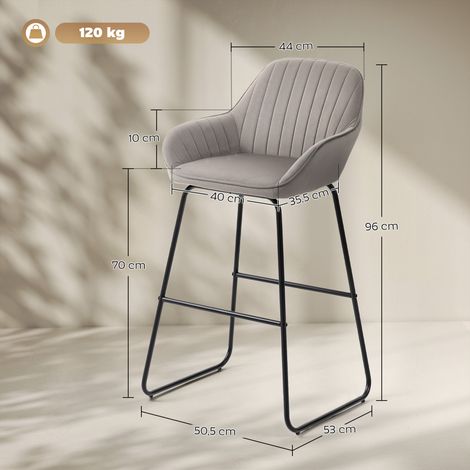 Ensemble de 2 tabourets de bar, chaises de bar avec revêtement en tissu et rembourrage en mousse, tabourets rembourrés avec pieds en métal, gris (1/5)