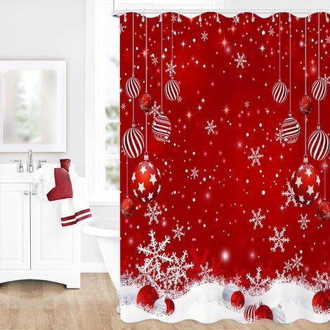 Rideau De Douche Noel - Motif Flocons De Neige Et Bokeh - Tissu Impermeable - Lavable En Machine - 183 X 213 Cm - 1 Unite (1/5)