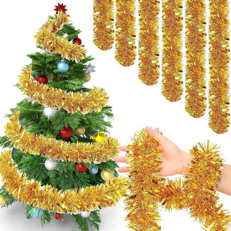 Lametta Girlande Weihnachten 6x2m Gold, Flauschige Glitzer-Deko für Baum & Fenster