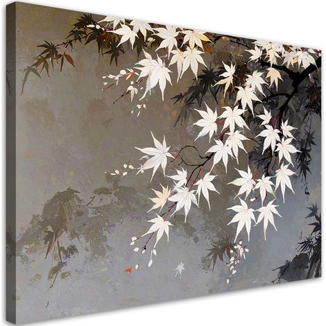 Tableaux, Feuilles d'érable plantes blanc-beige,30x20 (1/4)