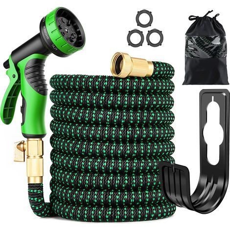 TAISHENGDA-Tuyau d'arrosage flexible de 15 m avec 10 fonctions, raccord en laiton sans usure et douchette en métal avec adaptateur 3/4\ (1/5)