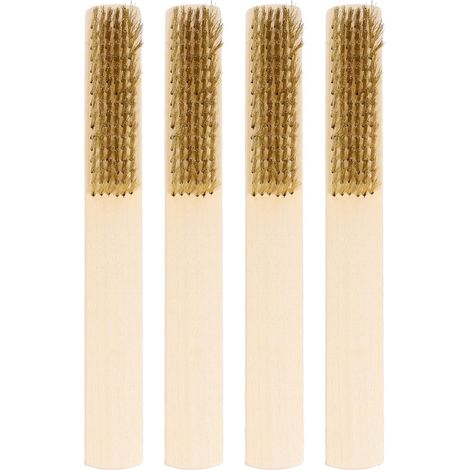Brosse de Nettoyage 4 Pièces en Fil de Cuivre Manche en Bois Lime à Main et Lime Cuivre, Fils Durcis et Trempés, Restaure les Rainures (1/5)