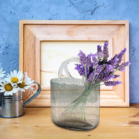 Glas Handtasche Vase Klare Geldbörsenvase Kreative Handtasche Blumenvase Moderne Dekorative Vase Einzigartige Taschen Vase für Langstielige Blumen, Potpourri, Kleine Fische & Süßigkeiten (1/5)