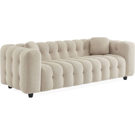 sweeek - 3-Sitzer-Sofa mit strukturiertem und kapitoniertem Bouclé-Bezug, Strukturiertes  Bouclé, Beige