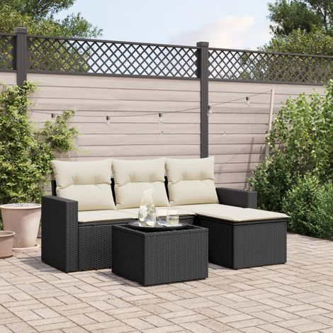 Set de muebles de jardín 5 pzas y cojines ratán sintético negro vidaXL (1/5)