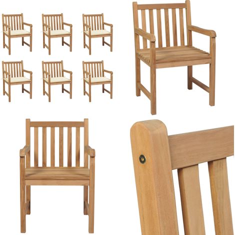 Gartenstühle 6 Stk. mit Creme Kissen Massivholz Teak - Gartenstühle - Teakholzmöbel - Outdoormöbel - Gartenmöbelset - Esszimmerstühle - Home & Living (1/5)