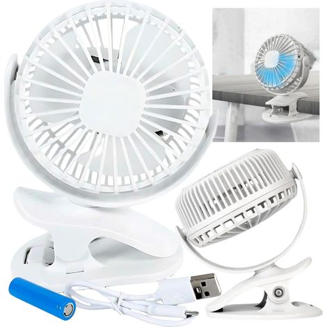 Ventilatore USB illuminato bianco con clip a LED per scrivania (1/5)