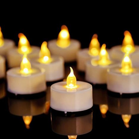 Lot de 12 bougies LED sans flamme de couleur Effet de flamme réaliste, fonctionne sur piles, décoration sûre (1/5)