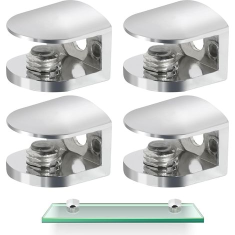 Soporte para estante de vidrio, 4 abrazaderas de aleación de zinc, soporte de fijación ajustable para estantes de vidrio de 8 a 10 mm de grosor.
