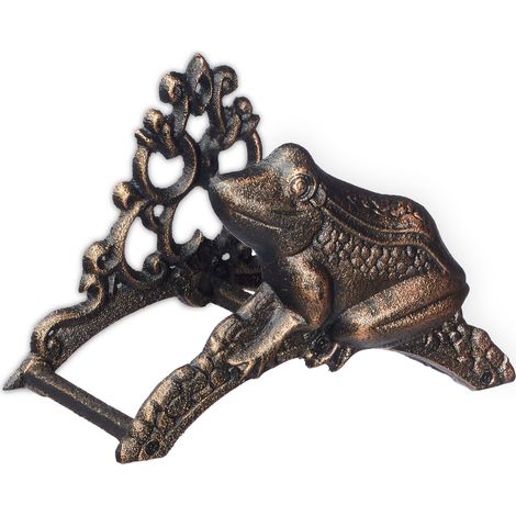 Relaxdays Schlauchhalter Frosch, Gartenschlauch Wandhalter, Vintage-Look, HBT: 18,5 x 26,5 x 16,5 cm, Gusseisen, bronze