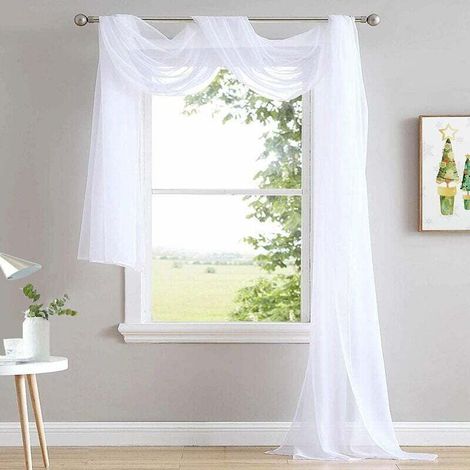 Écharpes de fenêtre transparentes blanches 216 pouces extra longues, rideaux d'écharpe de lit à baldaquin texturés en voile doux pour les conceptions d'événements/décoration intérieure, 60 pouces de l (1/5)