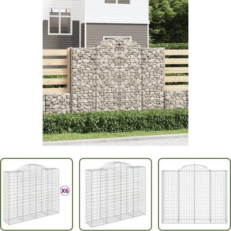 Schalldämmung - Gabionen mit Hochbogen 6 Stk. 200x50x160/180cm Verzinktes Eisen (1/5)