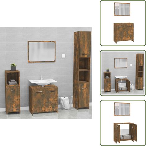 The Living Store Set de muebles de baño madera contrachapada color roble ahumado - Muebles de baño