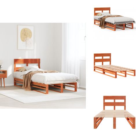 Massivholzbett ohne Matratze Wachsbraun 100x200 Kiefernholz - Bettrahmen - Bettgestell - Bettgestelle - Schlafzimmermöbel (1/5)