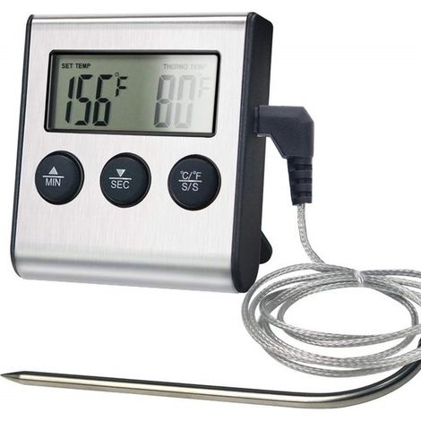 Thermomètre de cuisine numérique en acier inoxydable pour viande, barbecue et four, avec minuterie et fixation magnétique (1/2)