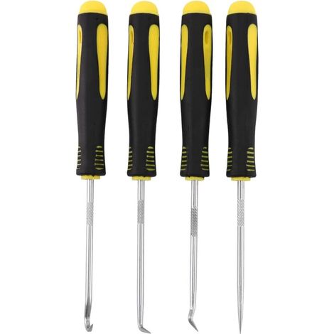 Vtizikl 4 pièces grattoir crochet outil ensemble huile joint extracteur caoutchouc joint torique crochet joint joint tournevis main outil de retrait outils noir et jaune (1/4)