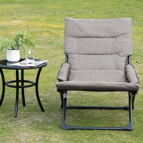 Tumbona plegable de exterior de acero gris con tejido de malla transpirable y cojín desmontable, 66x94x79 cm (1/5)