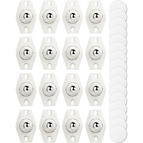 Lot de 16 mini roulettes pivotantes autocollantes à 360° pour meubles, boîtes de rangement, ustensiles de cuisine et poubelles (blanc) (1/5)