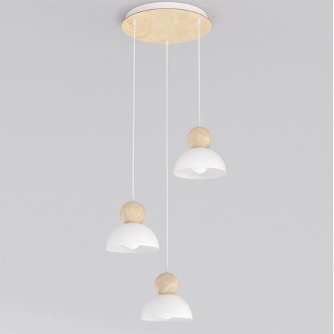 Lampada a sospensione KAKI in acciaio bianco opaco e legno