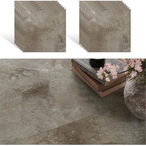 Dalle PVC Adhesive Sol Effet Beton Marron 12 Pièces Carrelage Adhesif Sol Ciment Brun Dalle Garage Carreaux de Sol Carreaux Adhesif Cuisine Salle de Bain Imperméable 1.5mm 30 cm x 30 cm (1/5)