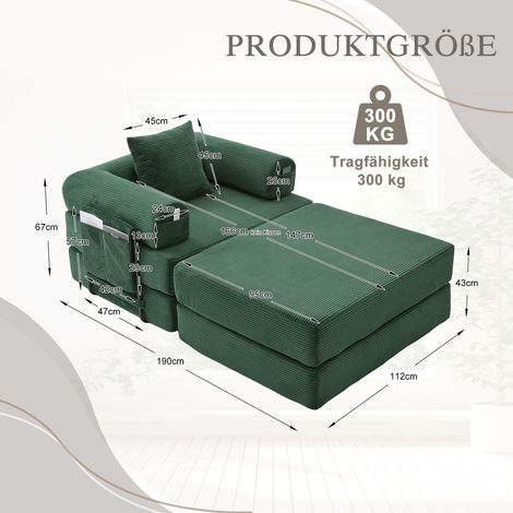 Fauteuil modulable en velours côtelé avec tabouret métallique. Confort durable ergonomique, poche latérale, combinaison libre (1/5)