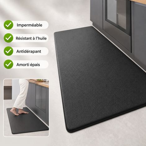 Tapis de Cuisine Anti-fatigue 45 x 120 cm PVC Noir - Tapis de Sol Etanche Anti-derapant Coussin (1/5)
