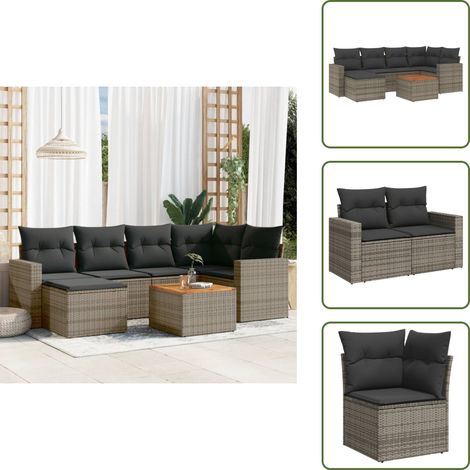 The Living Store 7-tlg. Garten-Sofagarnitur mit Kissen Grau Poly Rattan - Gartentisch (1/5)