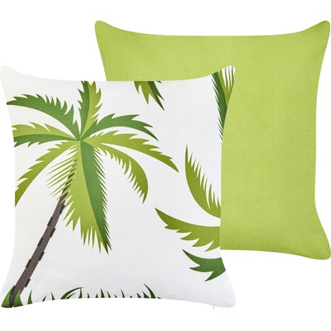 Conjunto de 2 cojines decorativos de exterior con motivo de palmeras fundas extraíbles resistentes al agua poliéster verde Seaside